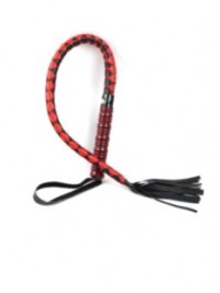 Černo-červený dlouhý pletený bič s třásněmi - délka 85 cm
